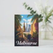 Melbourne Australia Skyline Retro Travel Briefkaart (Staand voorkant)