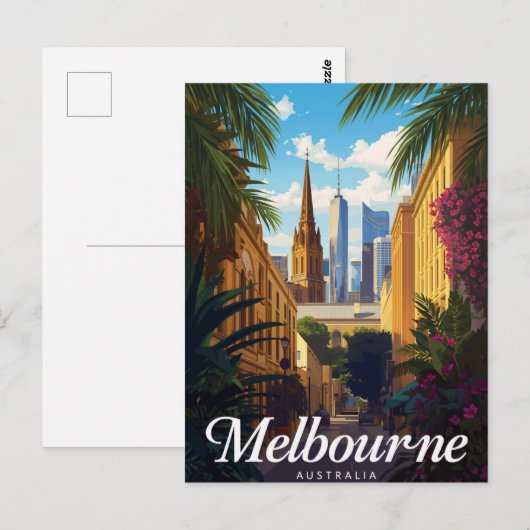 Melbourne Australia Skyline Retro Travel Briefkaart (Voorkant / Achterkant)