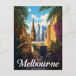 Melbourne Australia Skyline Retro Travel Briefkaart