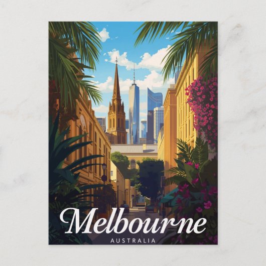 Melbourne Australia Skyline Retro Travel Briefkaart (Voorkant)