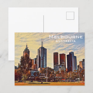Melbourne Australia Skyline Waterverf Art Briefkaart