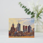 Melbourne Australia Skyline Waterverf Art Briefkaart (Staand voorkant)