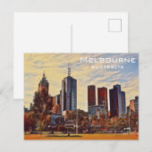 Melbourne Australia Skyline Waterverf Art Briefkaart (Voorkant / Achterkant)