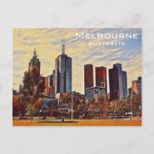 Melbourne Australia Skyline Waterverf Art Briefkaart (Voorkant)