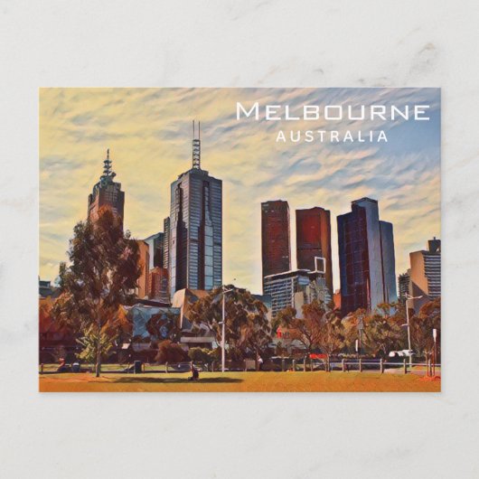 Melbourne Australia Skyline Waterverf Art Briefkaart (Voorkant)