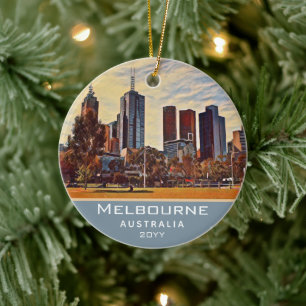 Melbourne Australia Skyline Waterverf Art Keramisch Ornament