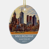 Melbourne Australia Skyline Waterverf Art Keramisch Ornament (Rechts)