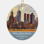 Melbourne Australia Skyline Waterverf Art Keramisch Ornament (Links)