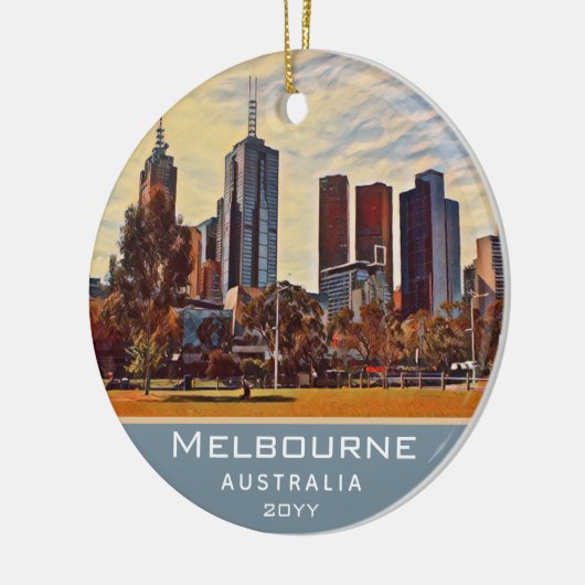 Melbourne Australia Skyline Waterverf Art Keramisch Ornament (Links)