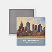 Melbourne Australia Skyline Waterverf Art Magneet (Voorkant / Achterkant)