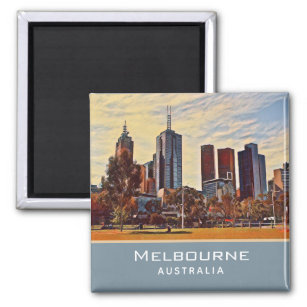 Melbourne Australia Skyline Waterverf Art Magneet