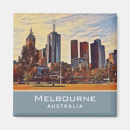 Melbourne Australia Skyline Waterverf Art Magneet (Voorkant)
