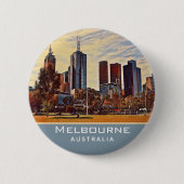 Melbourne Australia Skyline Waterverf Art Ronde Button 5,7 Cm (Voorkant)