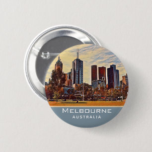 Melbourne Australia Skyline Waterverf Art Ronde Button 5,7 Cm