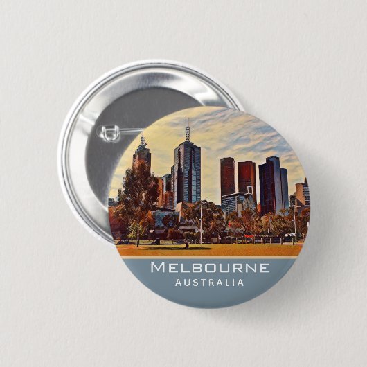Melbourne Australia Skyline Waterverf Art Ronde Button 5,7 Cm (Voorkant /achterkant)