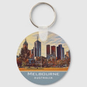 Melbourne Australia Skyline Waterverf Art Sleutelhanger (Voorkant)