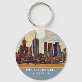 Melbourne Australia Skyline Waterverf Art Sleutelhanger