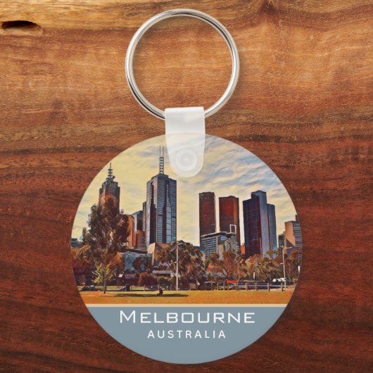 Melbourne Australia Skyline Waterverf Art Sleutelhanger (Voorkant)