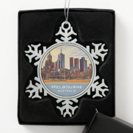 Melbourne Australia Skyline Waterverf Art Tin Sneeuwvlok Ornament
