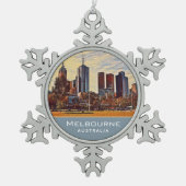 Melbourne Australia Skyline Waterverf Art Tin Sneeuwvlok Ornament (Voorkant)