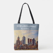 Melbourne Australia Skyline Waterverf Art Tote Bag (Achterkant)