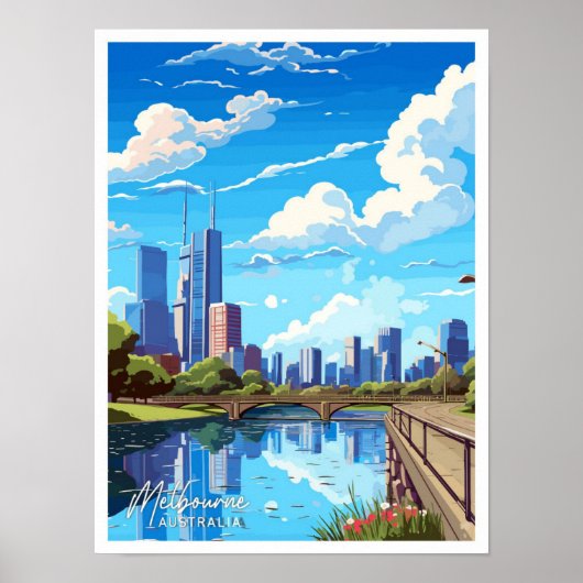 Melbourne Australia Travel Illustratie Poster (Voorkant)