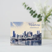 Melbourne Australia Waterverf Art Briefkaart (Staand voorkant)