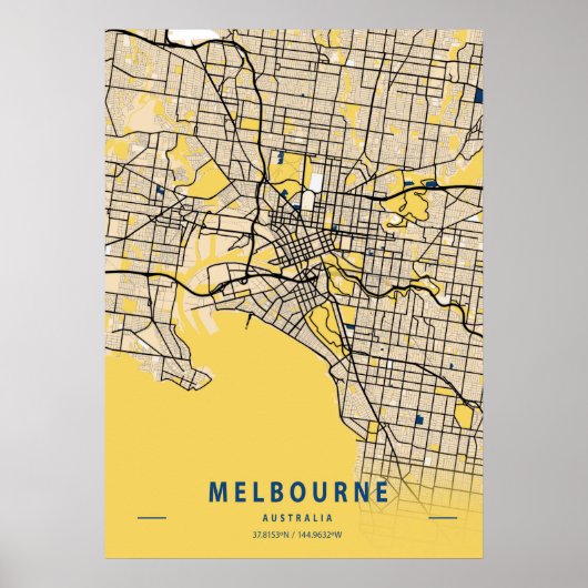 Melbourne - Australia Yellow City Map Poster (Voorkant)