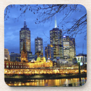 Melbourne, Australië. Een nachtelijk uitzicht van Bier Onderzetter