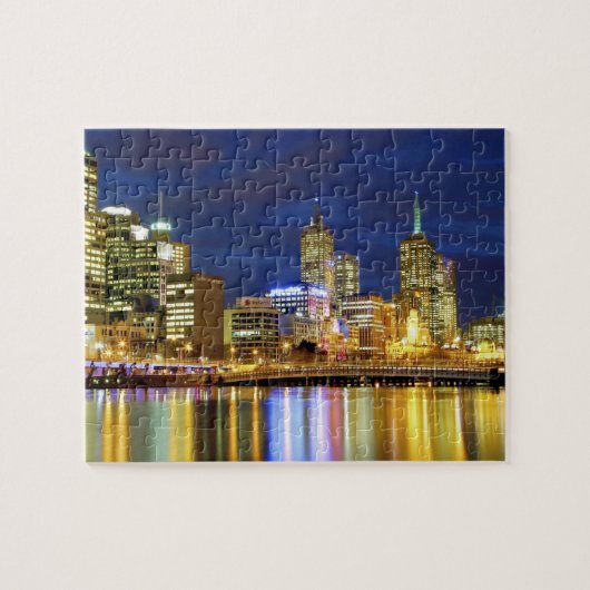Melbourne, Australië. Een nachtelijk uitzicht van  Legpuzzel (Horizontaal)