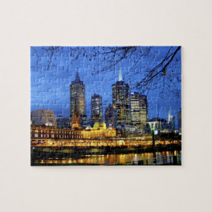 Melbourne, Australië. Een nachtelijk uitzicht van Legpuzzel