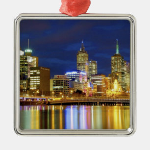 Melbourne, Australië. Een nachtelijk uitzicht van Metalen Ornament