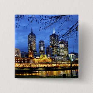 Melbourne, Australië. Een nachtelijk uitzicht van Vierkante Button 5,1 Cm
