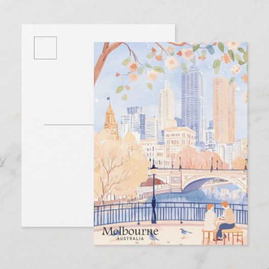 Melbourne Australië Gouache Illustratie Reizen Briefkaart (Voorkant / Achterkant)