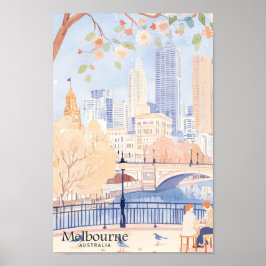 Melbourne Australië Gouache Illustratie Reizen Poster