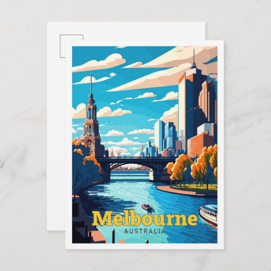 Melbourne Australië Reizen Kunst Vintage Briefkaart (Voorkant / Achterkant)