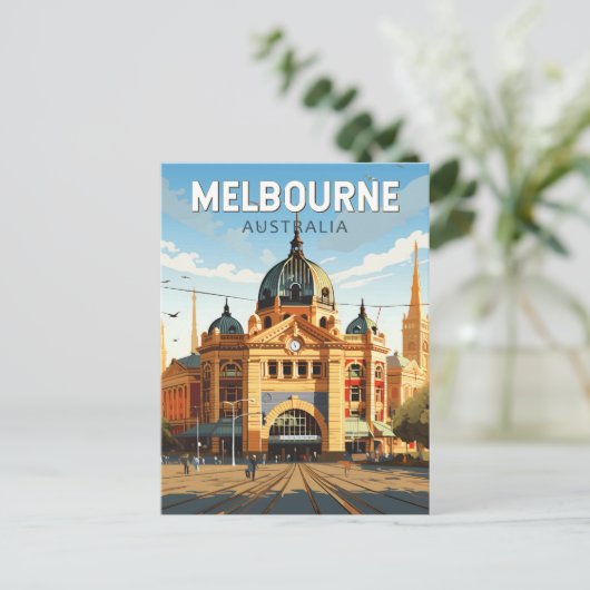 Melbourne Australië Reizen Kunst Vintage Briefkaart (Staand voorkant)