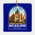 Melbourne Australië Reizen Kunst Vintage Keramisch Ornament<br><div class="desc">Melbourne retro vector reisontwerp. Melbourne is de hoofdstad van de Australische deelstaat Victoria. In het centrum van de stad ligt het moderne Federation Square,  met pleinen,  bars en restaurants aan de rivier de Yarra.</div>