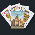 Melbourne Australië Reizen Kunst Vintage Pokerkaarten<br><div class="desc">Melbourne retro vector reisontwerp. Melbourne is de hoofdstad van de Australische deelstaat Victoria. In het centrum van de stad ligt het moderne Federation Square,  met pleinen,  bars en restaurants aan de rivier de Yarra.</div>