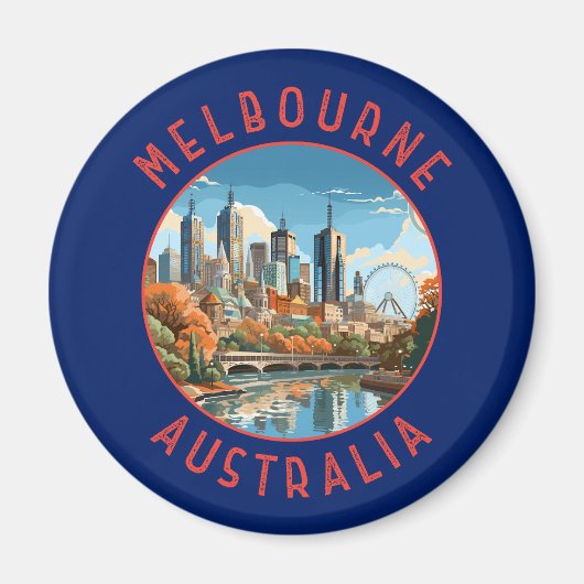 Melbourne Australië Retro Noodlijdende Cirkel Magneet (Voorkant)