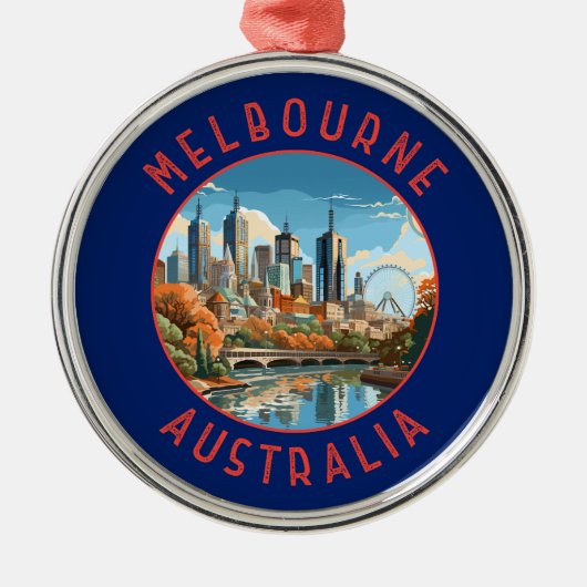 Melbourne Australië Retro Noodlijdende Cirkel Metalen Ornament (Voorkant)