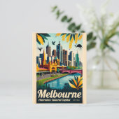 Melbourne Australië Retro Reisposter Kunst Briefkaart (Staand voorkant)