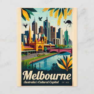 Melbourne Australië Retro Reisposter Kunst Briefkaart