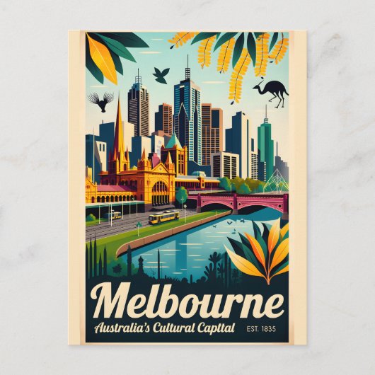 Melbourne Australië Retro Reisposter Kunst Briefkaart (Voorkant)