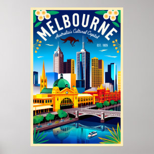Melbourne Australië Retro Reisposter Kunst Poster