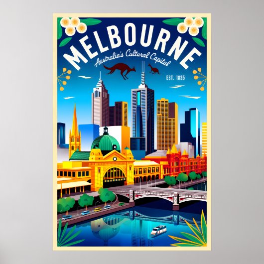 Melbourne Australië Retro Reisposter Kunst Poster (Voorkant)