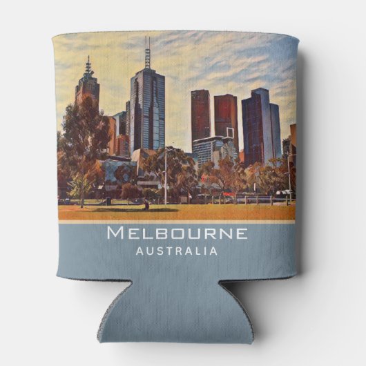 Melbourne Australië Silhouette Watercolor Kunst Blikjeskoeler (Achterkant)