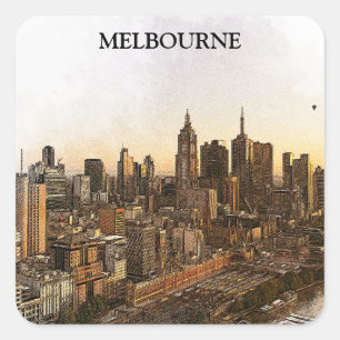 Melbourne Australië Skyline oriëntatiepunten Vierkante Sticker