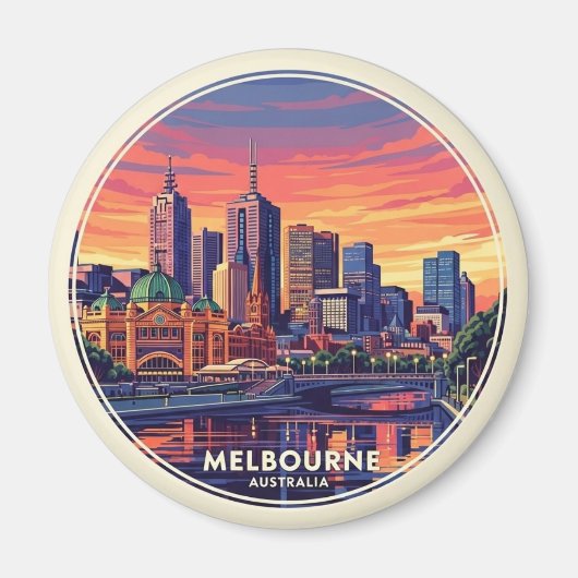 Melbourne Australië Skyline Reis Magneet (Voorkant)