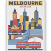 Melbourne Australië Skyline Reis Sticker (Voorkant)